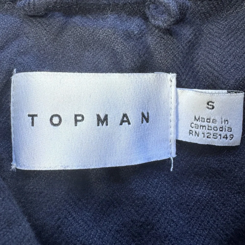 TOPMAN Lightweight Cotton Utility Chore Jacket Mens Small Blue Herringbone